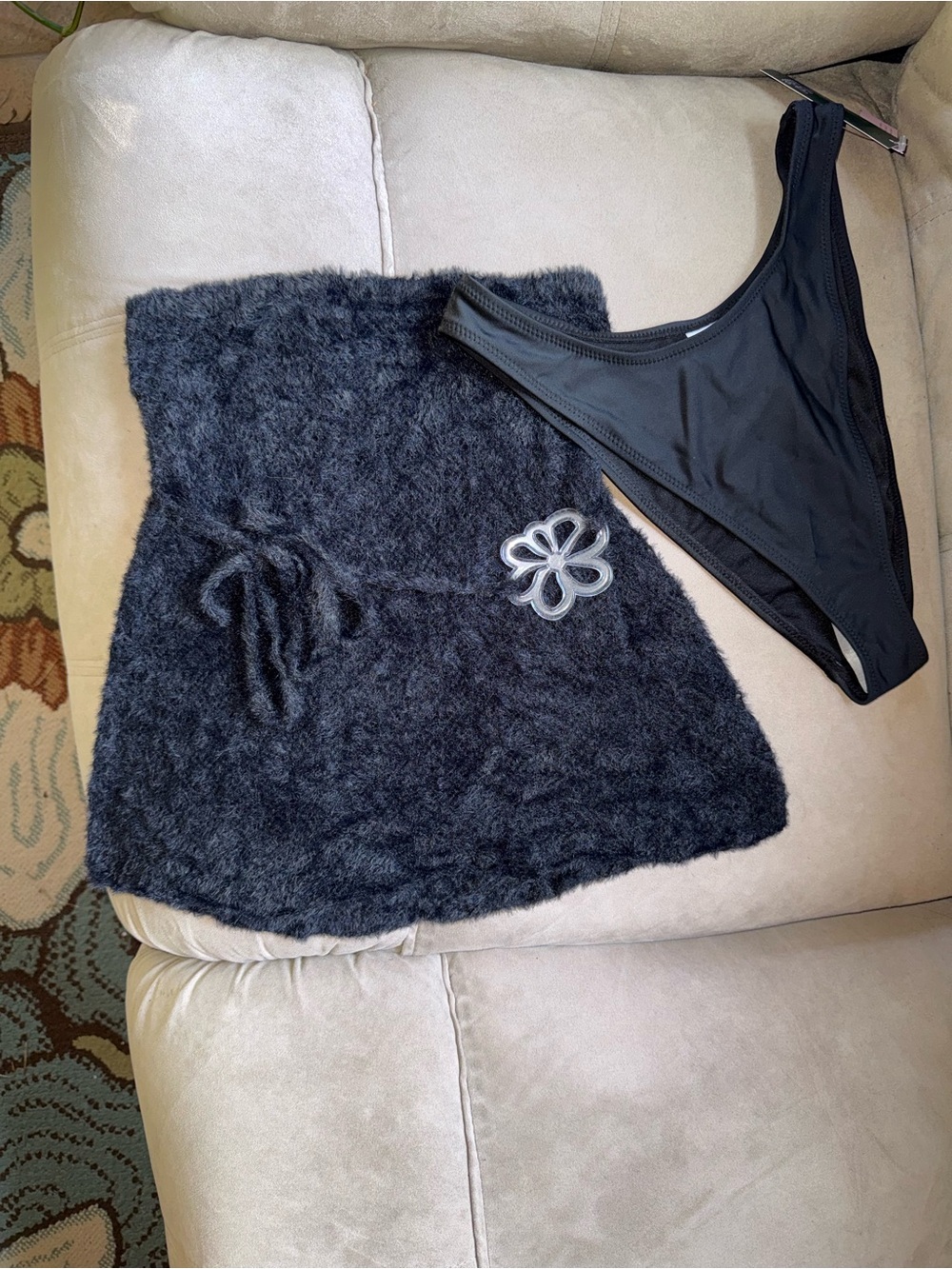 For Love & Lemons Black Knit Mini Skirt with FREE BIKINI BOTTOMS!